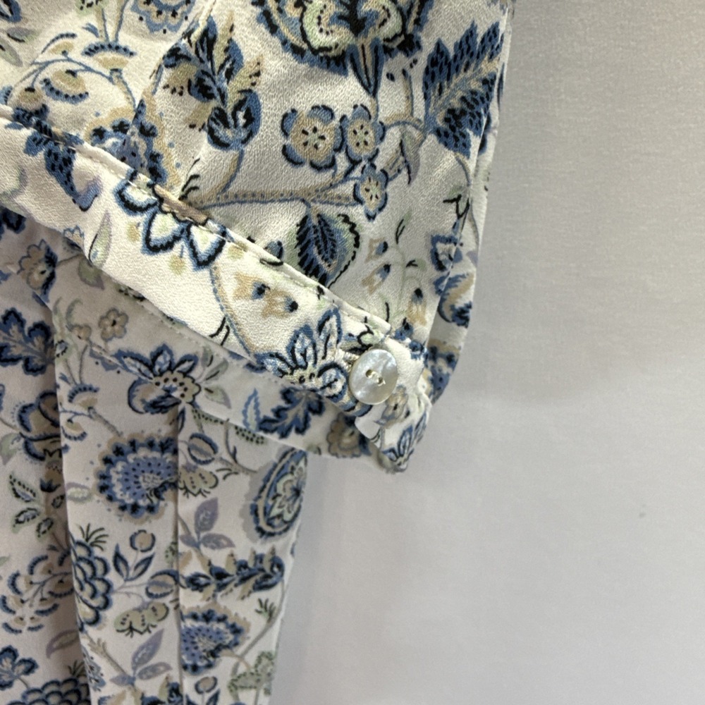 Rose & Olive Women's Top Size Large Blue Green Floral 3/4 Sleeve Bohemian V Neck - Picture 6 of 10